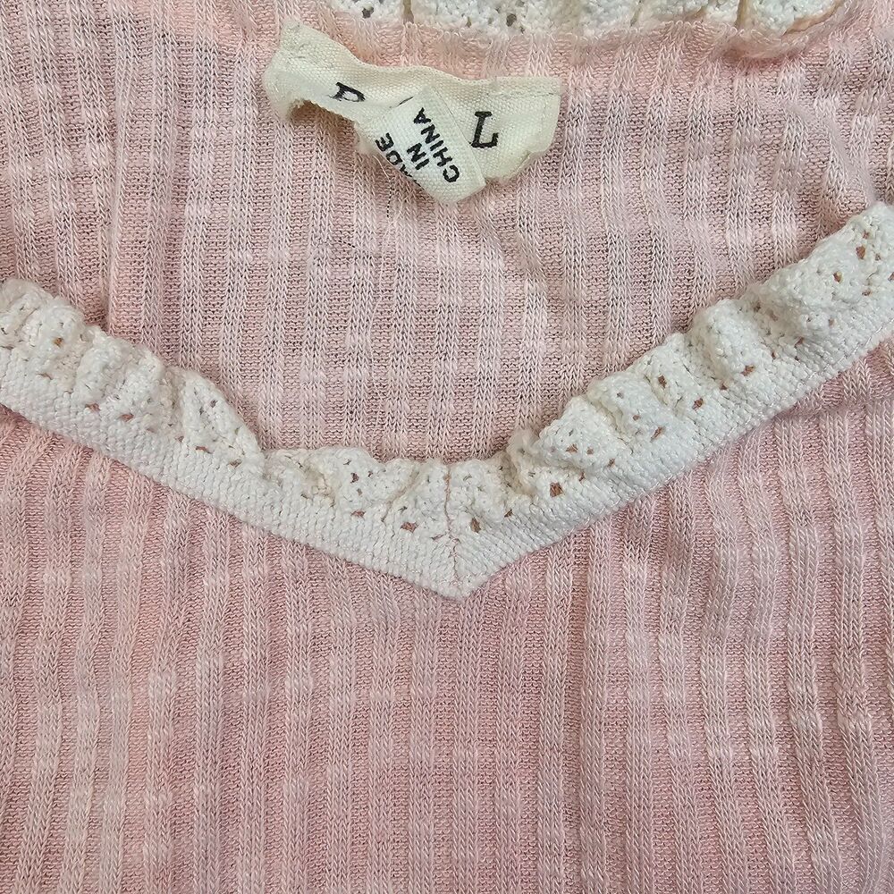 POL Pink Ribbed Lace Trim Babydoll Cami Top M Boho Coquette Cottagecore - Picture 5 of 14